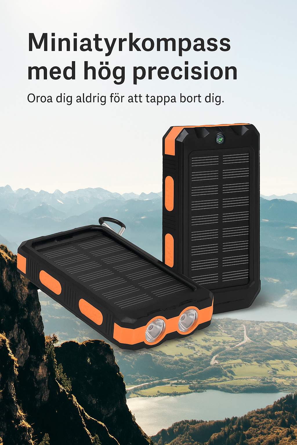Portabel Solcells Powerbank 10000mAh – Vattentät med LED & USB