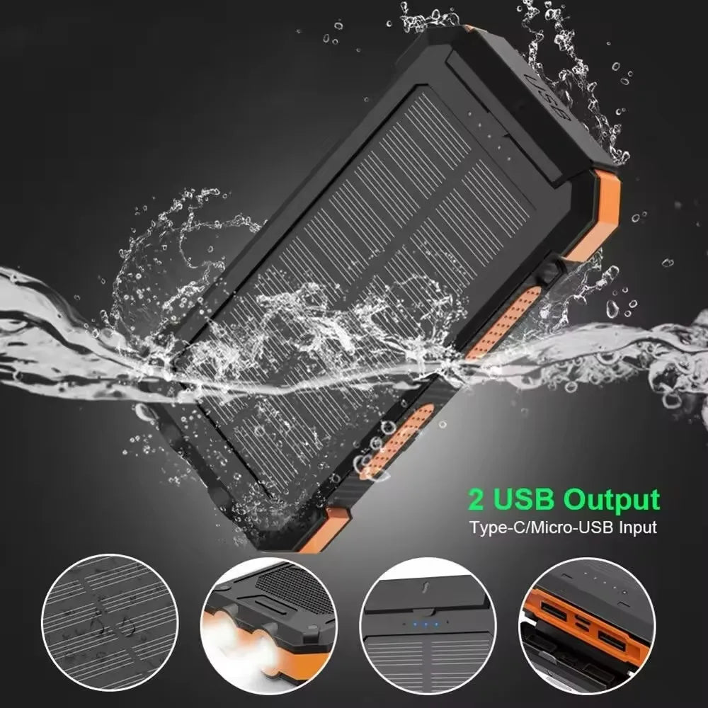 Portabel Solcells Powerbank 10000mAh – Vattentät med LED & USB